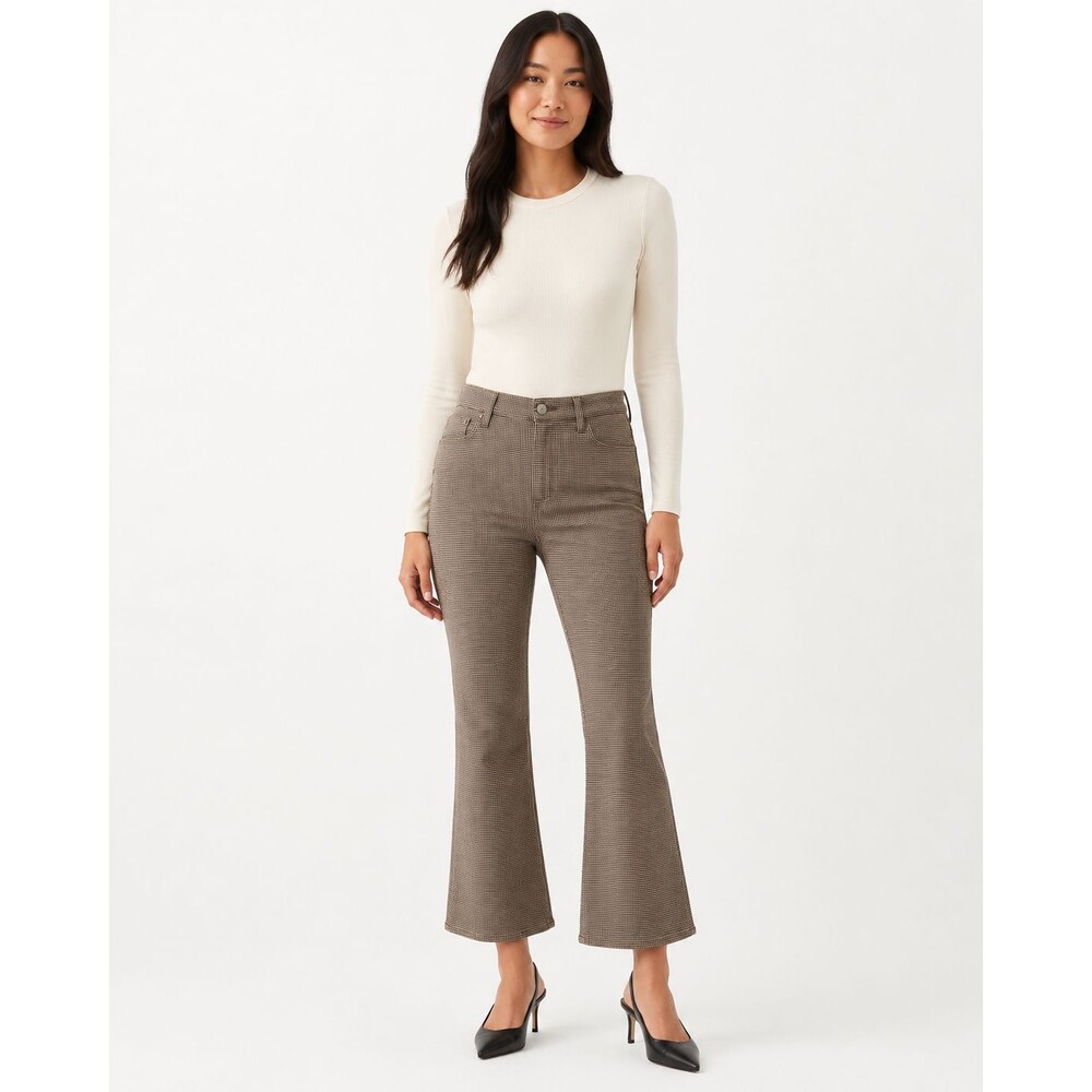 FRAME Le Crop Flare Jeans Size 33 Camel Houndstooth High Rise